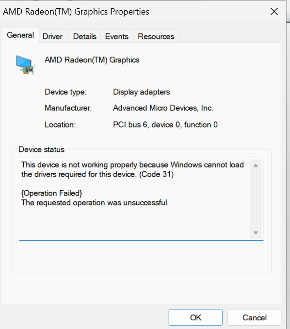 AMD Radeon Graphics driver cannot start upon bootup Microsoft