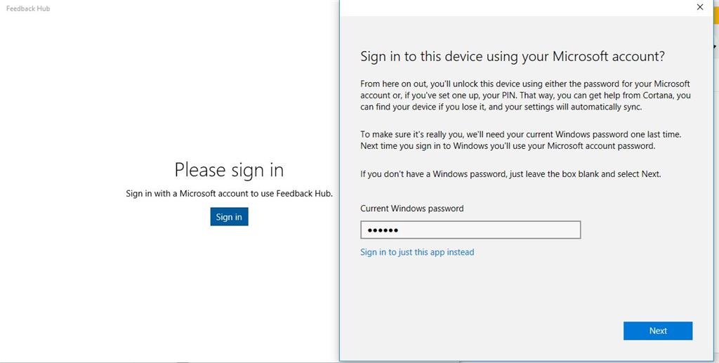 signing in with my MS account to use the Feedback Hub - Microsoft Community