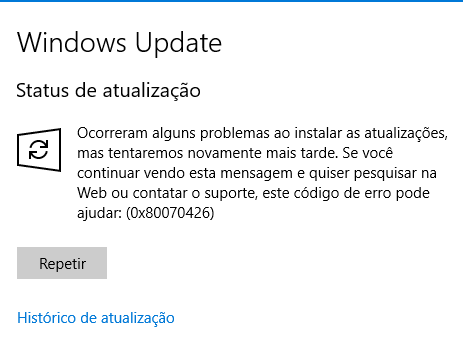 Está dando erro para baixar a atualização - Microsoft Community