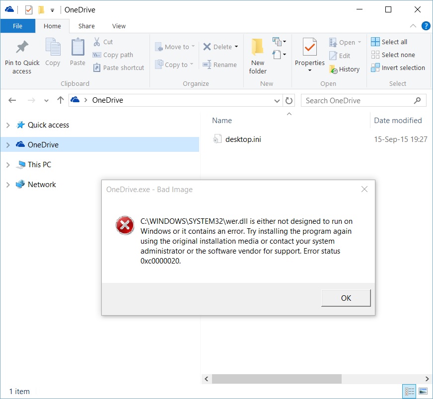 windows 10 wer.dll onedrive error - Microsoft Community