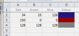 Formula to fill the 4th. column cell with the RGB color values from