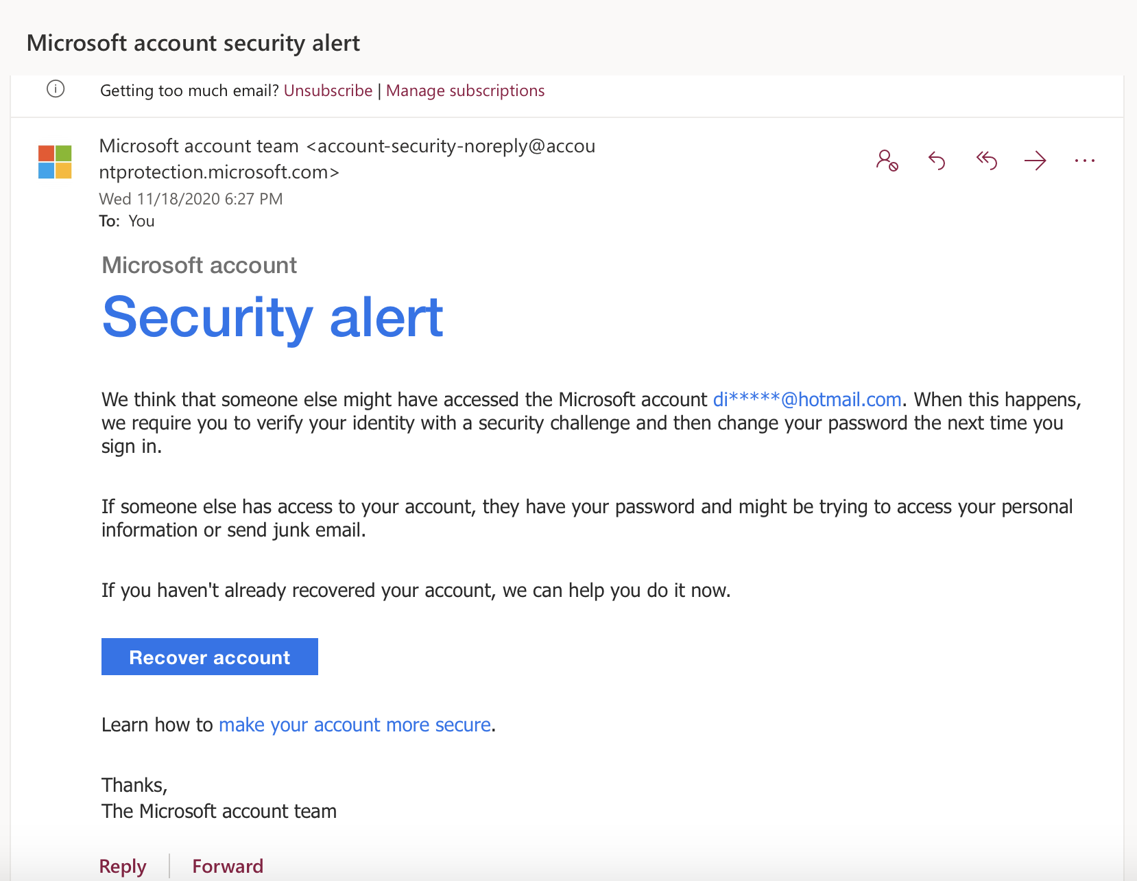 "Microsoft Account Team" Email Address A Scam? - Microsoft Community