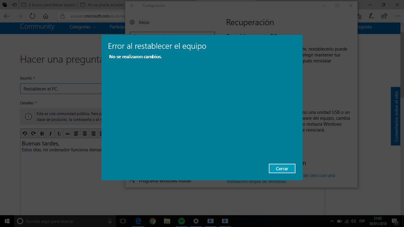 Windows 10 → Restablecer El PC - Microsoft Community