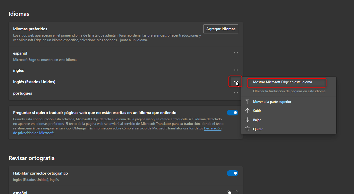 Microsoft Edge is in Spanish even though my Preferred language is ...