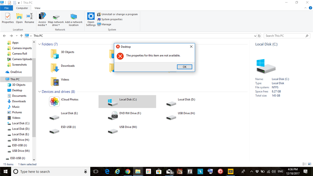 The properties for this item are not available microsoft community