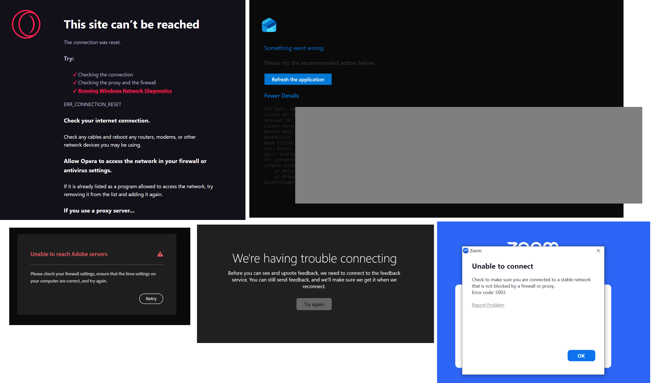 Several applications not connecting to internet - persists when 