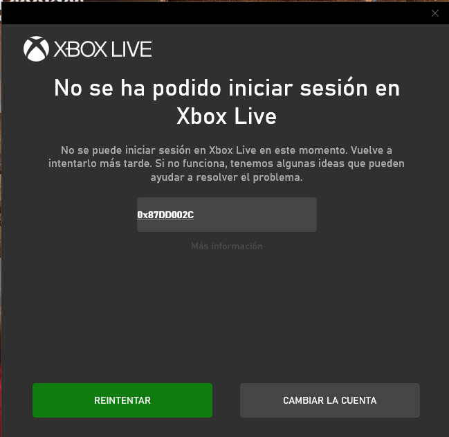 Capataz Bienes su ERROR 0x87DD002C No se puede iniciar sesión en Xbox Live - Microsoft  Community