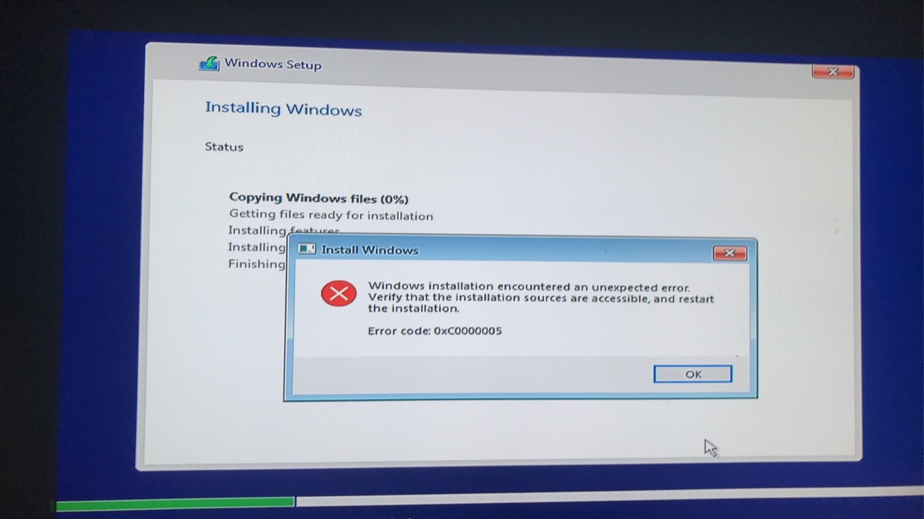 error code 0xC0000005 when installing windows - Microsoft Community