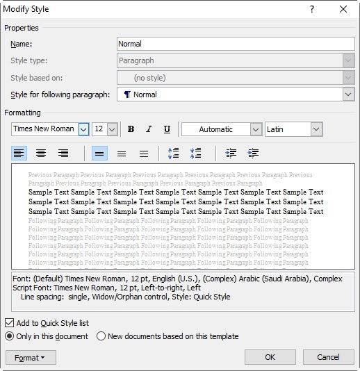 Word: Justify Button Missing from Modify Style Dialog - Microsoft Community