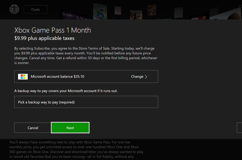 pay xbox subscription