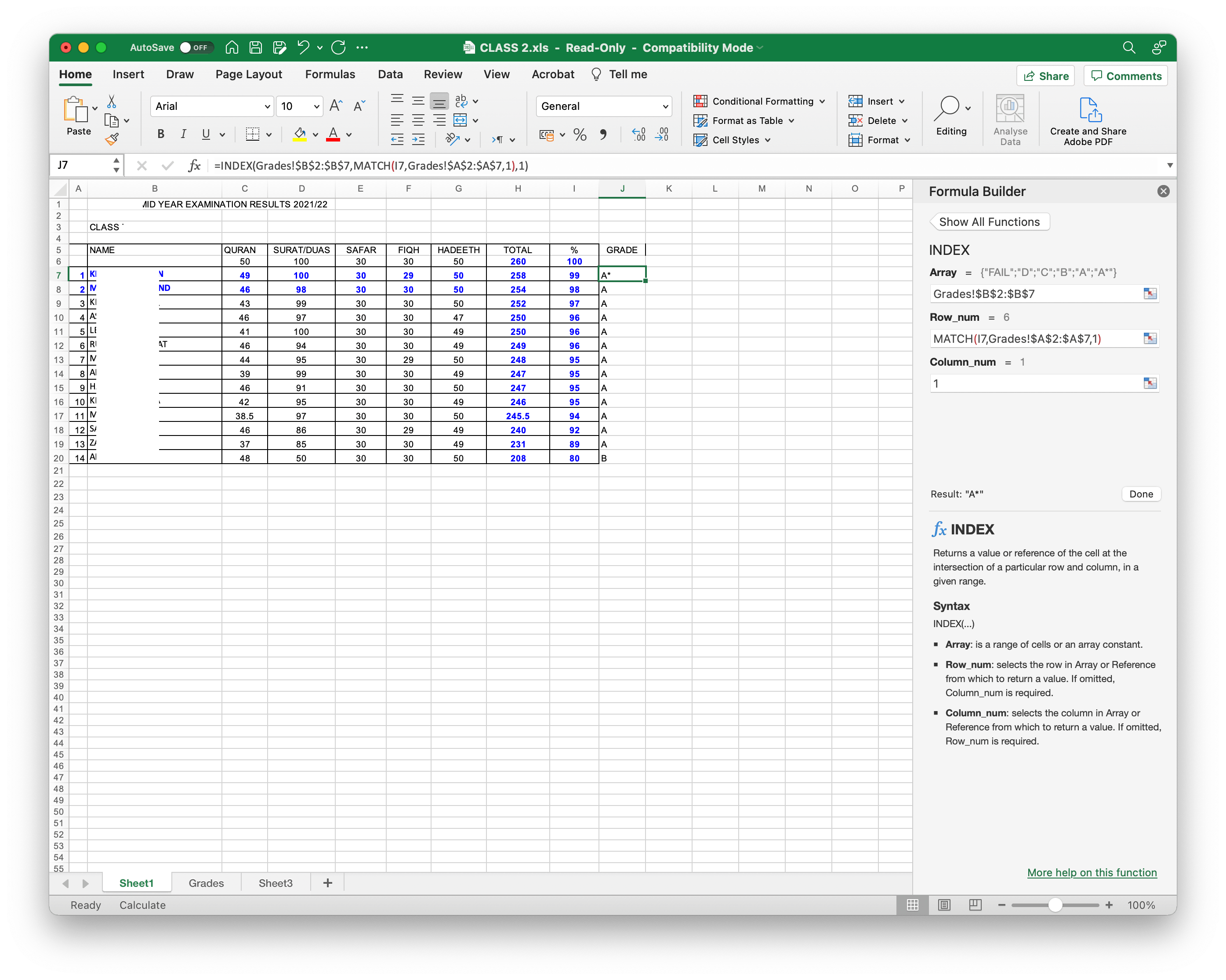 Excel Formula For Gradebook Microsoft Community