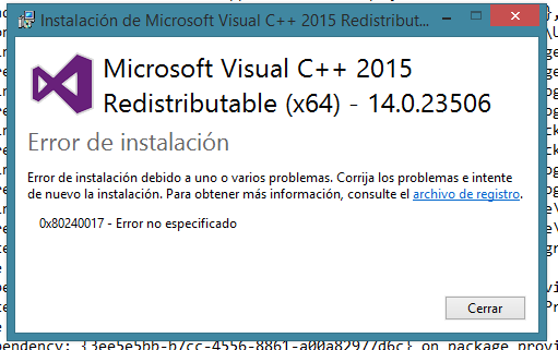 Windows 8 1 Error Al Instalar Microsoft Visual C 15 Microsoft Community