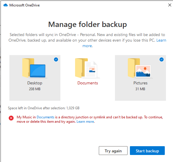 OneDrive Backup Error - Microsoft Community