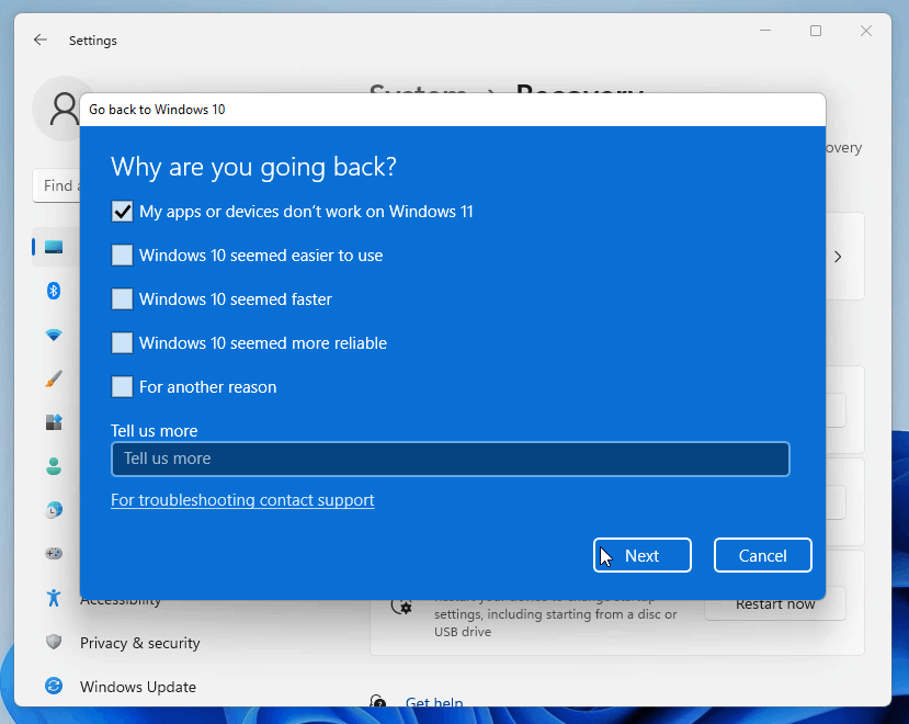 Downgrade from Windows 11 to Windows 10