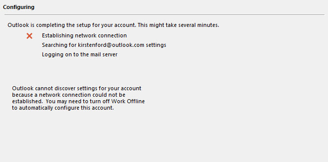 Outlook trying to connect что делать