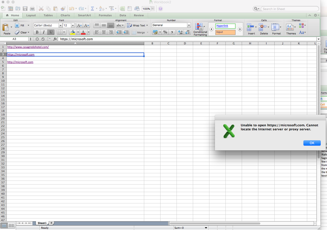 Microsoft office unable to locate internet server for hyperlink on mac windows 10