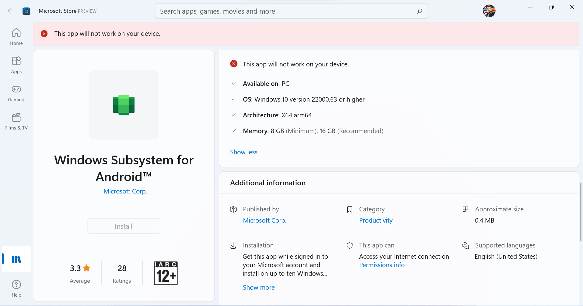 Windows subsystem for android