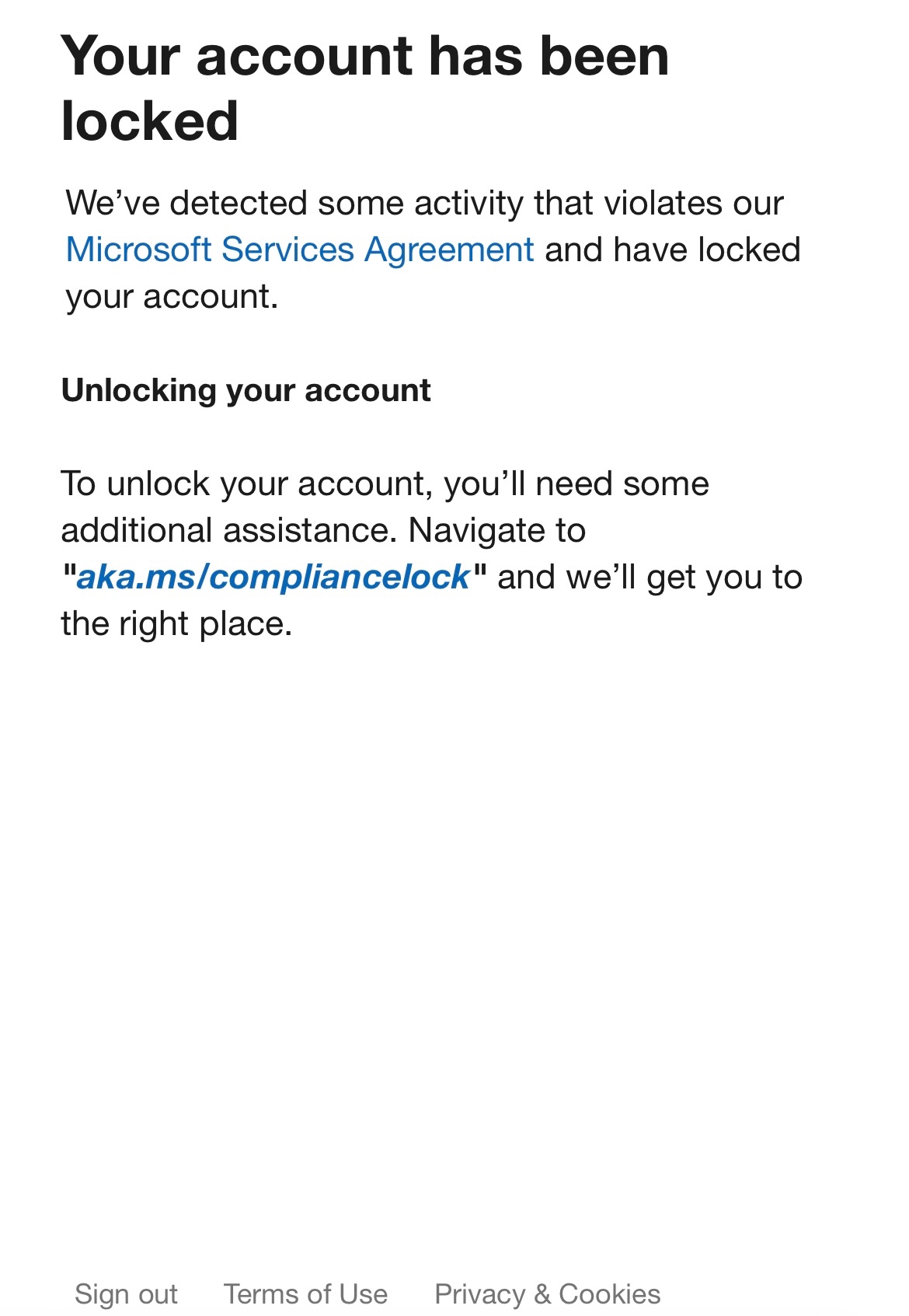 Your account has been locked - Microsoft