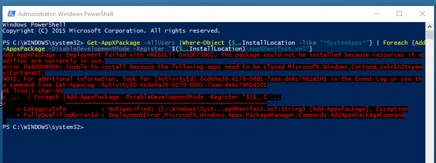 System exception c. Ошибка 0x80073d02. Windows POWERSHELL ошибка. Ошибка развертывания. POWERSHELL системная ошибка 0x0000005.