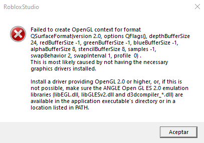 Roblox Studio No Pudo Crear El Contexto Opengl Para El Formato Microsoft Community - roblox studio error opengl