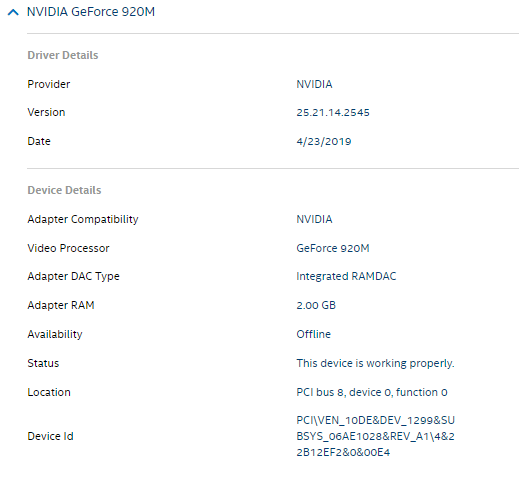 Device PCI\VEN_10DE&DEV_1299&SUBSYS_06AE1028&REV_A1\4&22b12ef2&0&00E4 ...