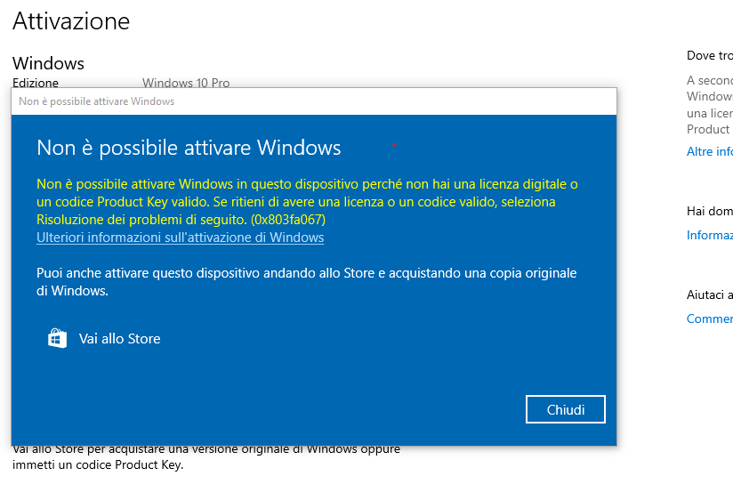 Errore attivazione licenza windows 10 pro - Microsoft Community