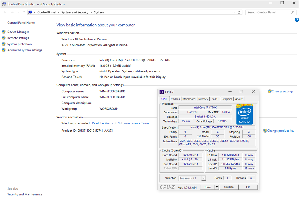 Windows 10 TP ?CPU INTEL i7 - 4770k zu wenig gHz ?