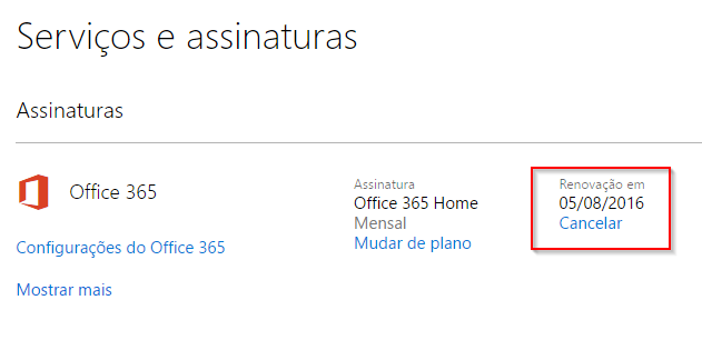 Cancelamento Da Renovação Automática (e Não Da Assinatura) - Microsoft ...