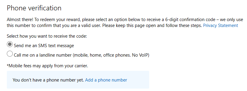 Microsoft Rewards not recognizing my phone number to redeem 