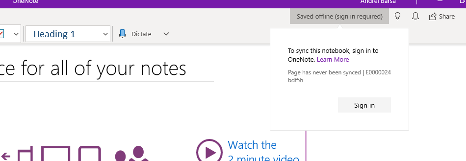 Can not sync notebooks (Error code: 0xE0000024 bdf5h