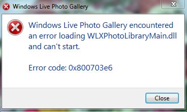Windows Live Photo Gallery Error
