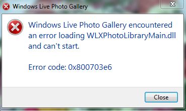 Windows Live Photo Gallery Error Code 0x800703e6 When I Try To