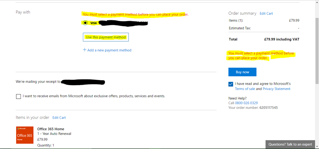 Cannot select payment method when I am trying to upgrade from office -  Microsoft Community