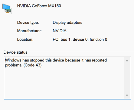 Graphics Card Mx150 Giving Error Everytime i Restart Laptop