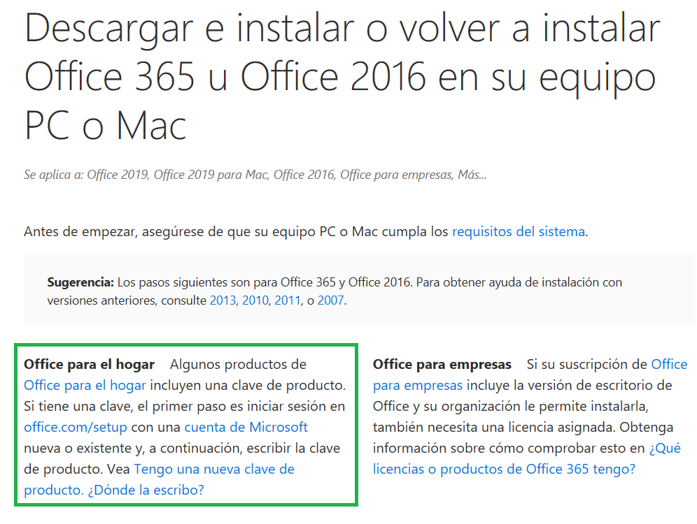 Office 365 Hogar ~ La clave de producto ha sido usada. Se - Microsoft  Community