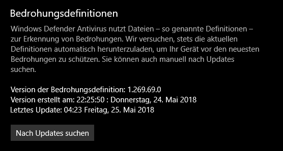 Windows 10 1803 Windows Defender Häufigkeit der Definitonsupdates für Windows Defender...