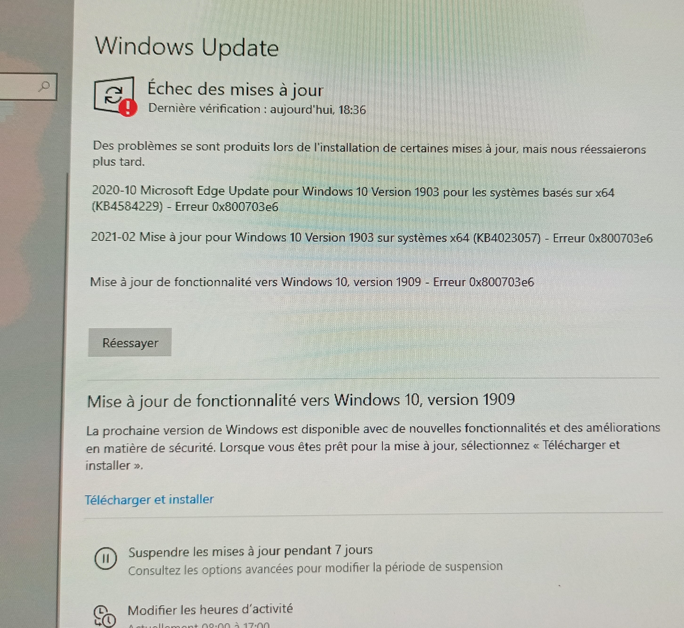 Problème windows update ==> erreur 0x800703e6 - Communauté Microsoft