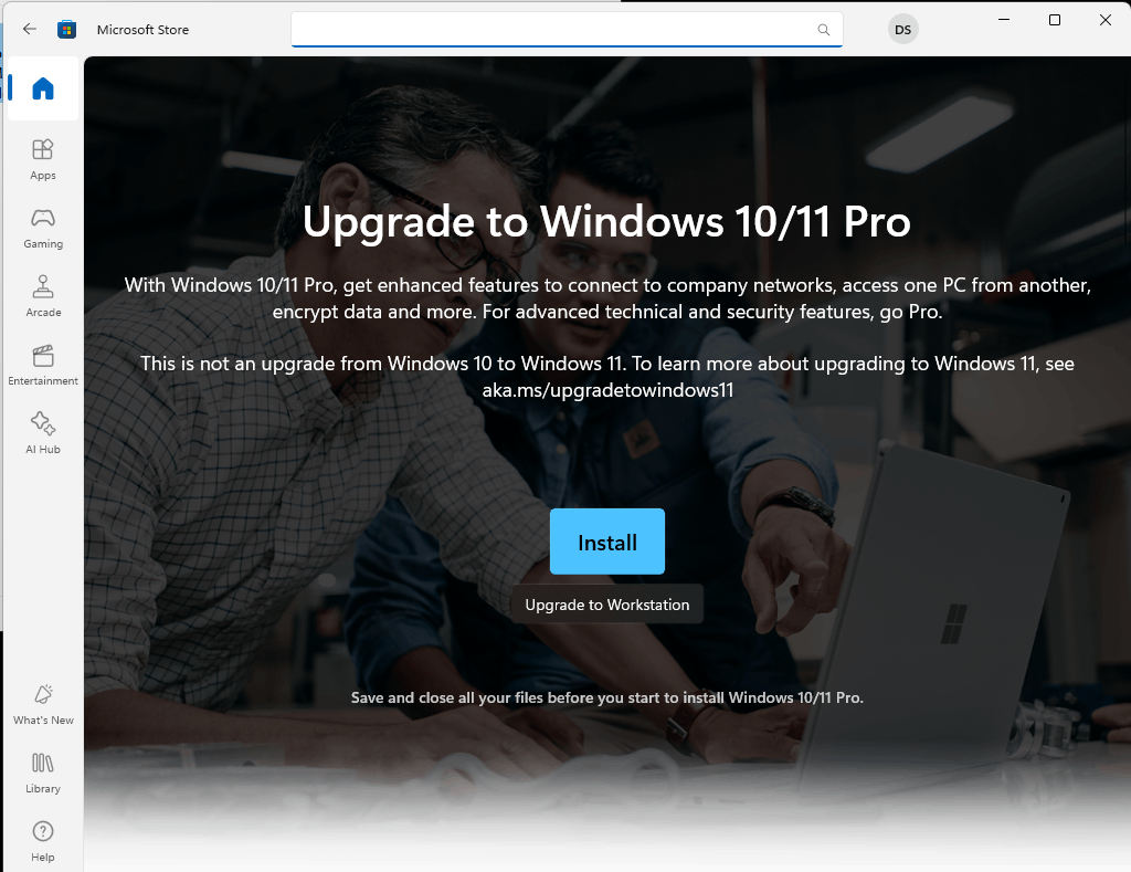 How can I download Windows 10 Pro from the Microsoft Store to 