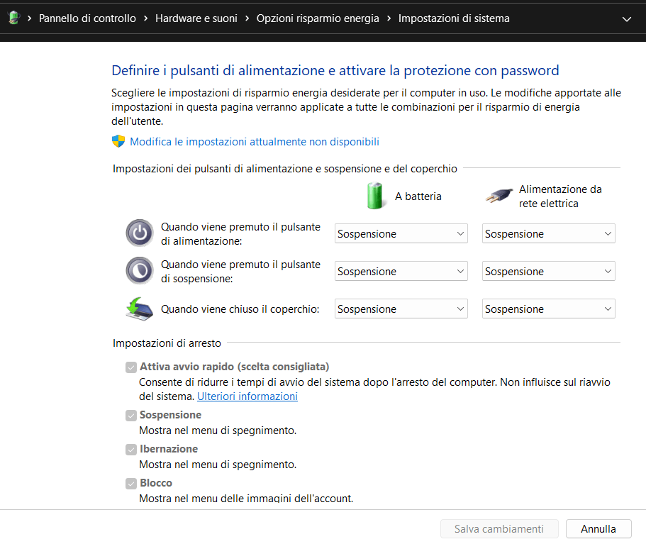 configurare il tasto fisico di accensione/spegnimento in modo da -  Microsoft Community