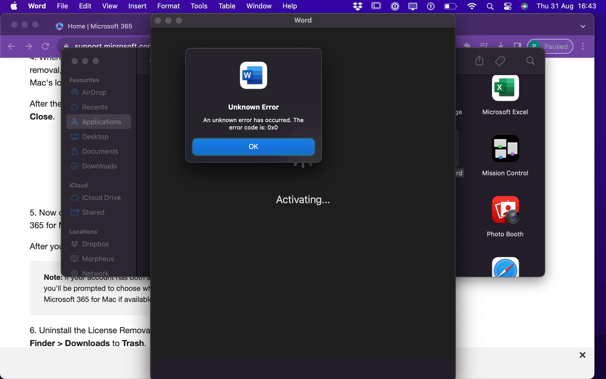 Your account doesn&rsquo;t allow editing on Mac&rdquo; followed by &ldquo;Error code 