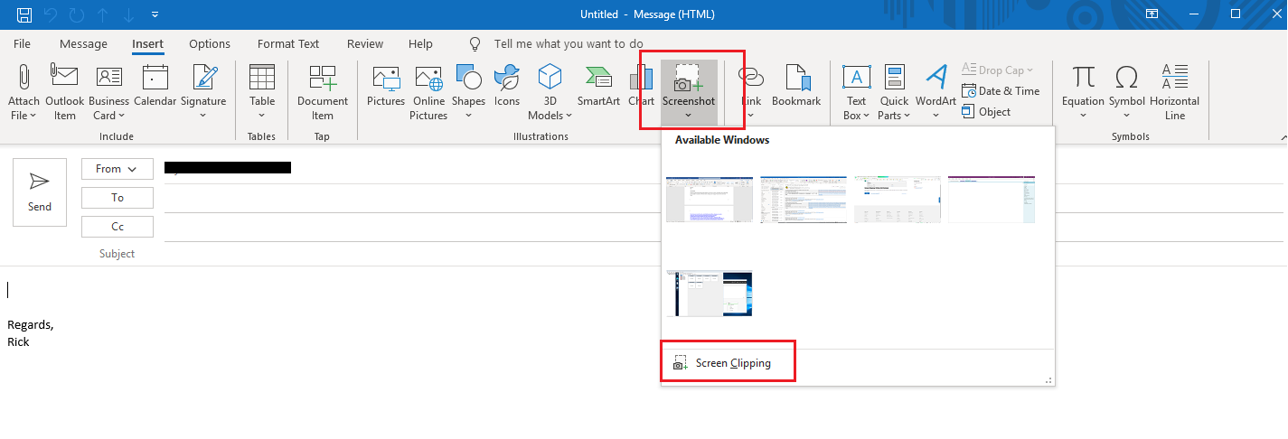 Screen Clipping -Office 365 Outlook - Microsoft Community