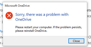 Reinstall One Drive: "Sorry, There Was A Problem With OneDrive...If ...