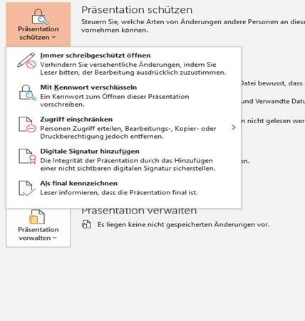 PowerPoint -> Präsentation Schützen -> Zugriff Einschränken - Microsoft ...