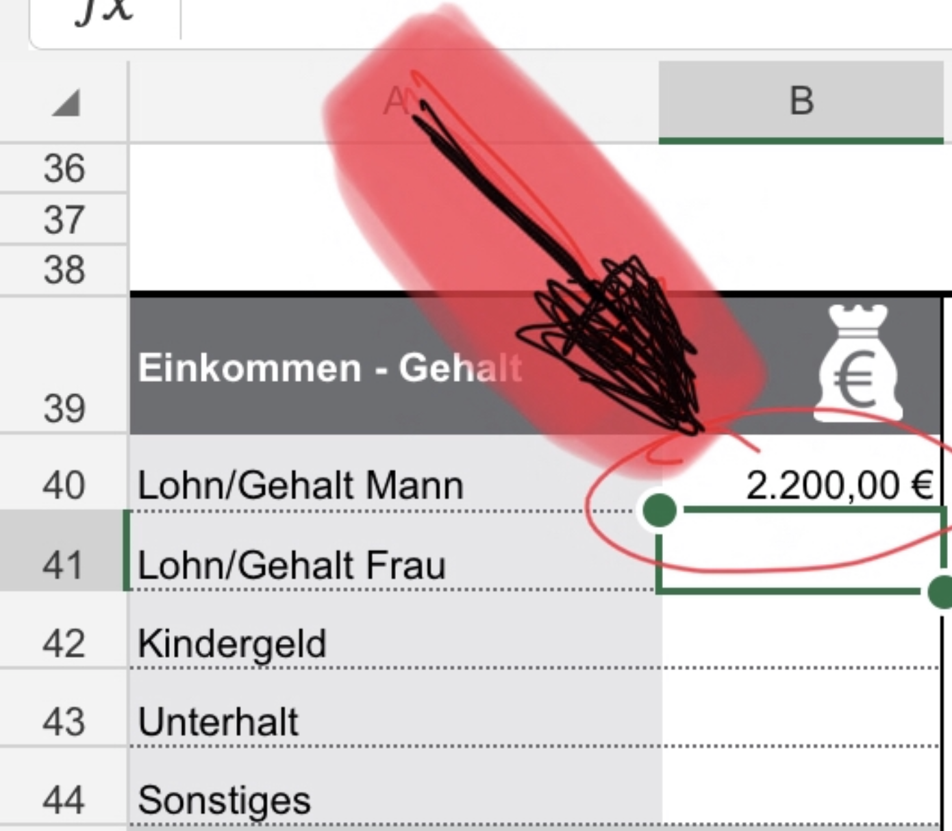 In der Exel Datei mit dem Format .xlsx kann ich leider in einem Feld der im Bild im Anhang...