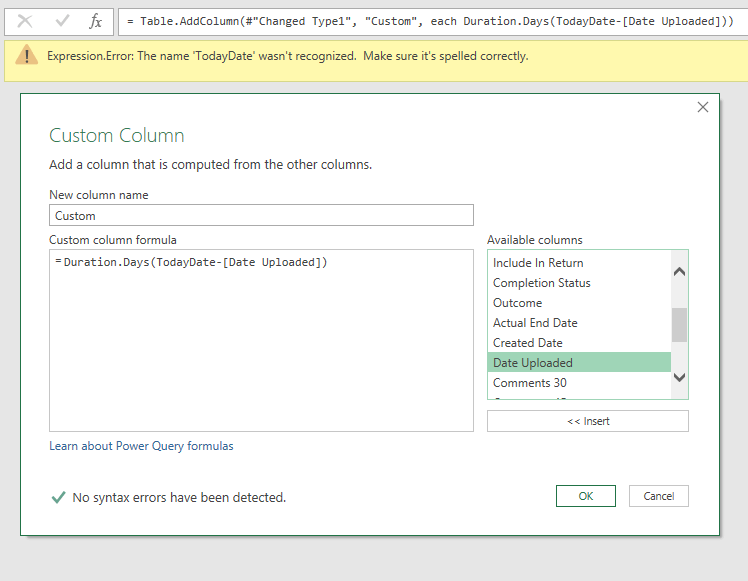 Power Query Custom Column Date Difference