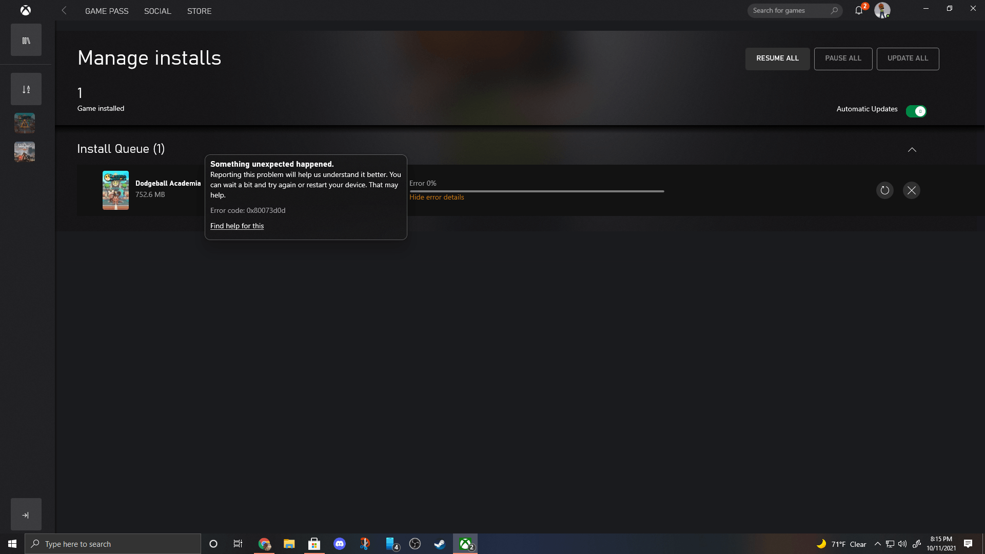 My download on game pass PC is stuck. Stays at 0B/s and when I