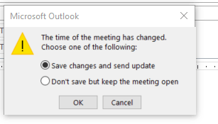 Updating Outlook Calendar Meeting without sending updates Microsoft