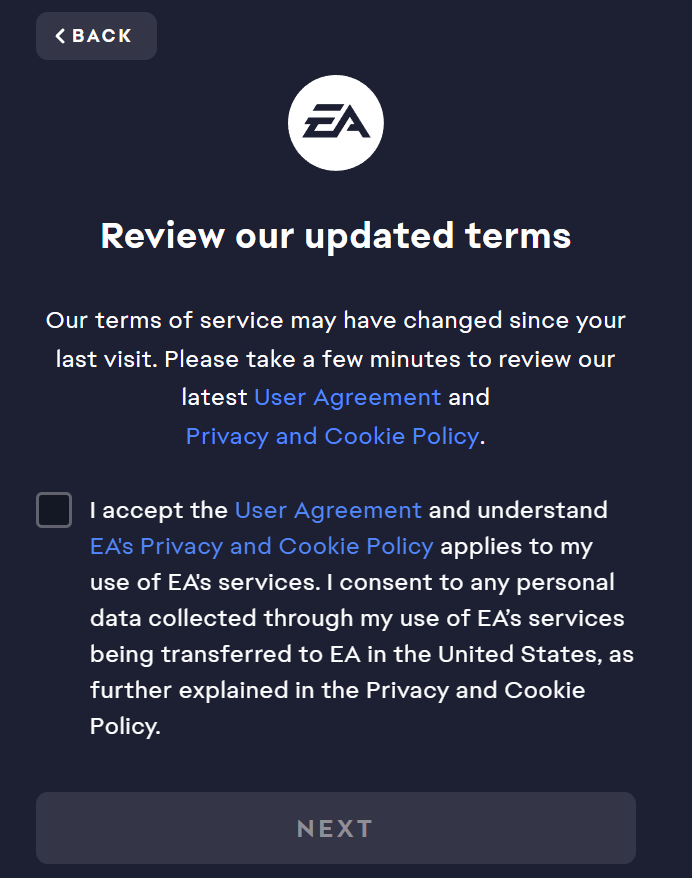 How can i accept the terms &amp; conditions for ea&rsquo;s fight night 