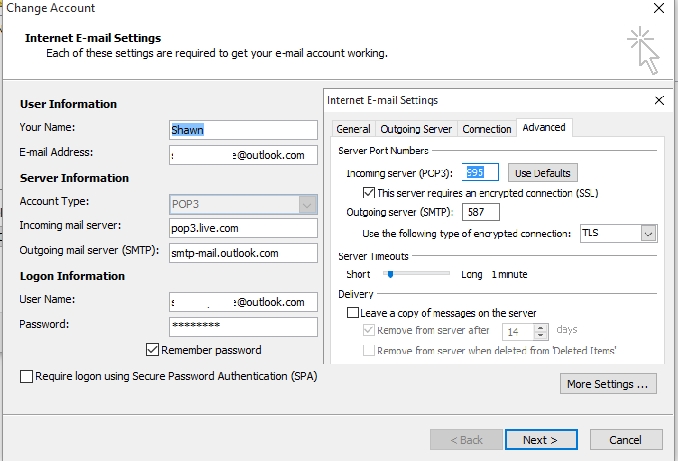 Outlook. com Server Settings for Outlook 2010 in Windows 10 - Microsoft ...