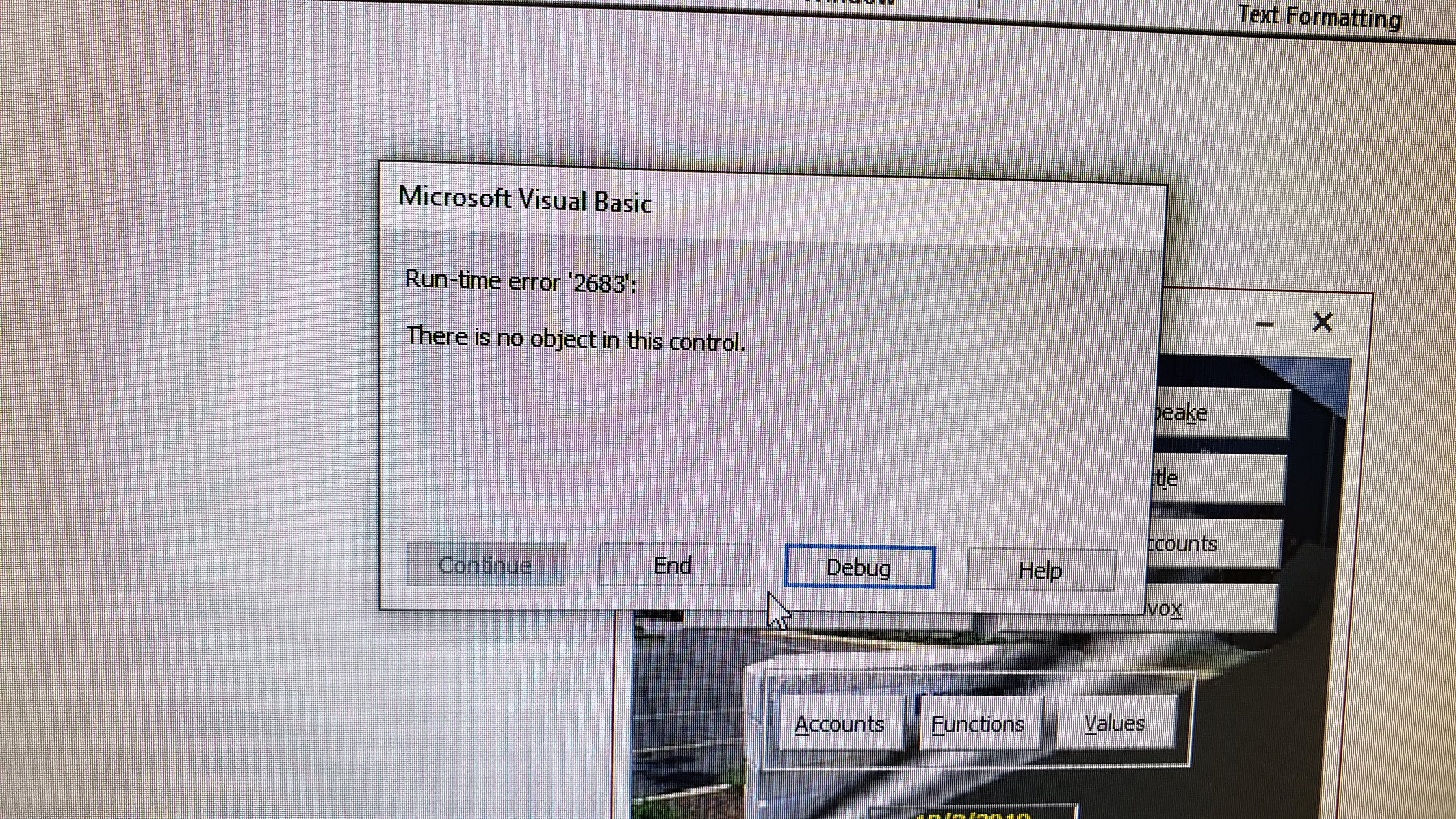 Run Time Error 2683 There Is No Object In This Control Microsoft Community